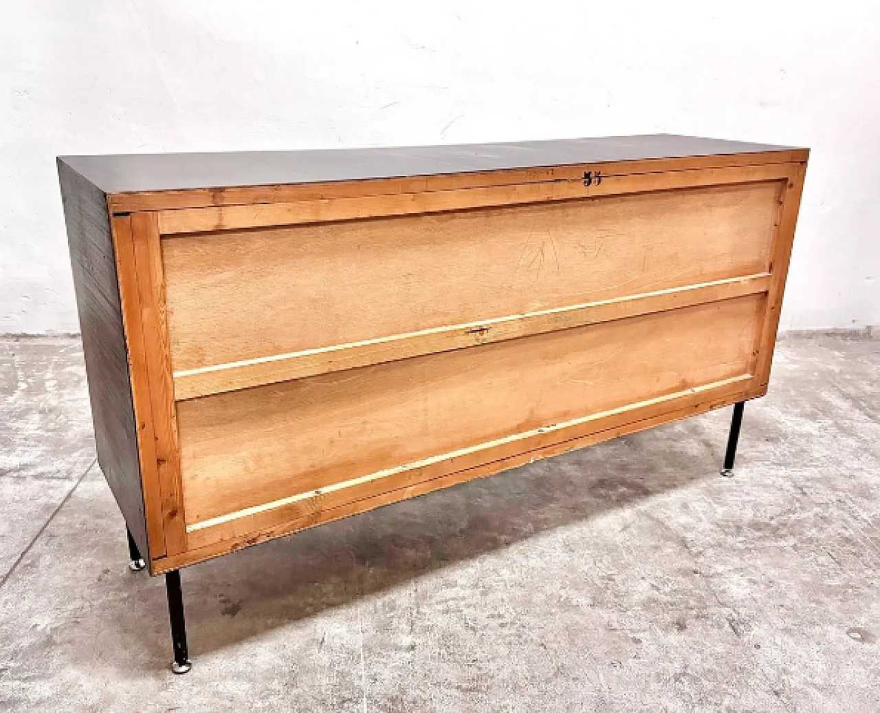 Cabinet with sliding doors in teak and metal, 1970s 7