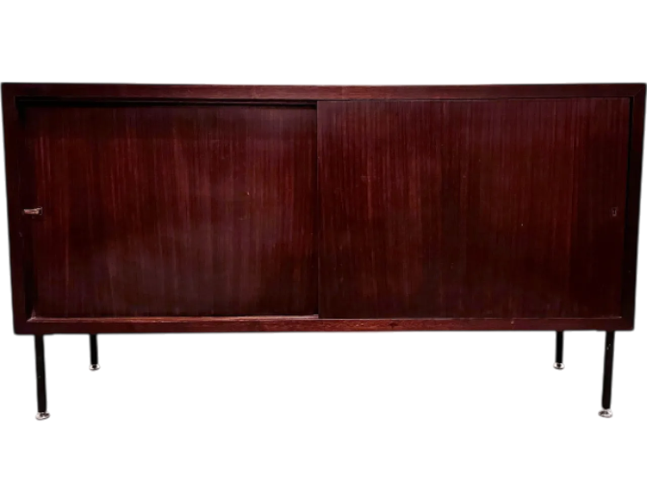 Cabinet with sliding doors in teak and metal, 1970s 8