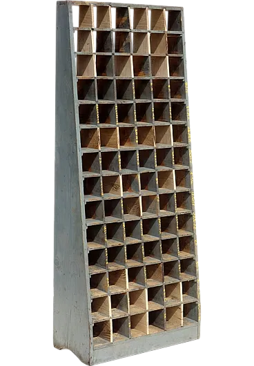 Libreria industriale in legno, anni '40