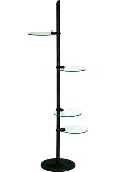 Industrial floor lamp with glass shelves, 1940s