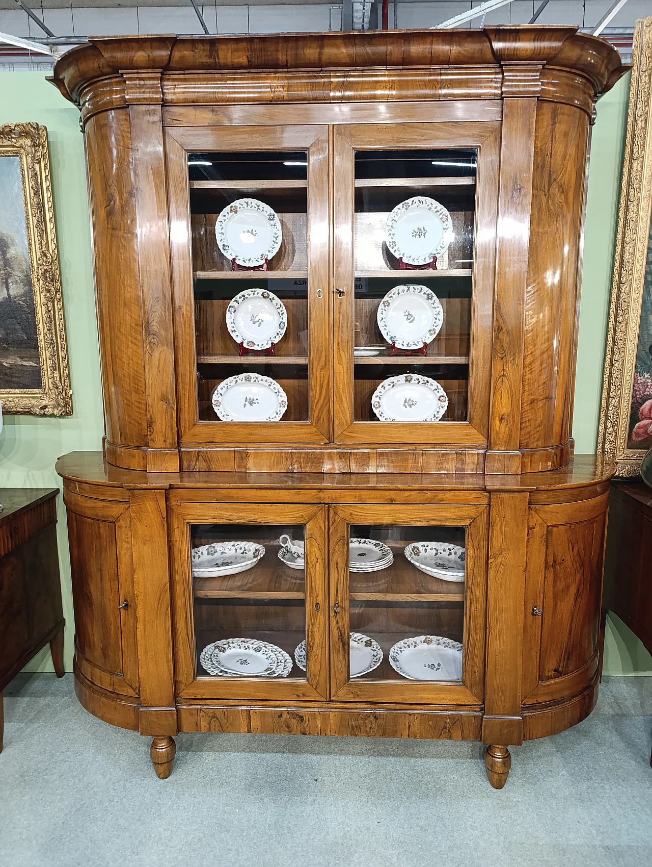 Biedermeier glass double body sideboard cabinet, 19th century 1