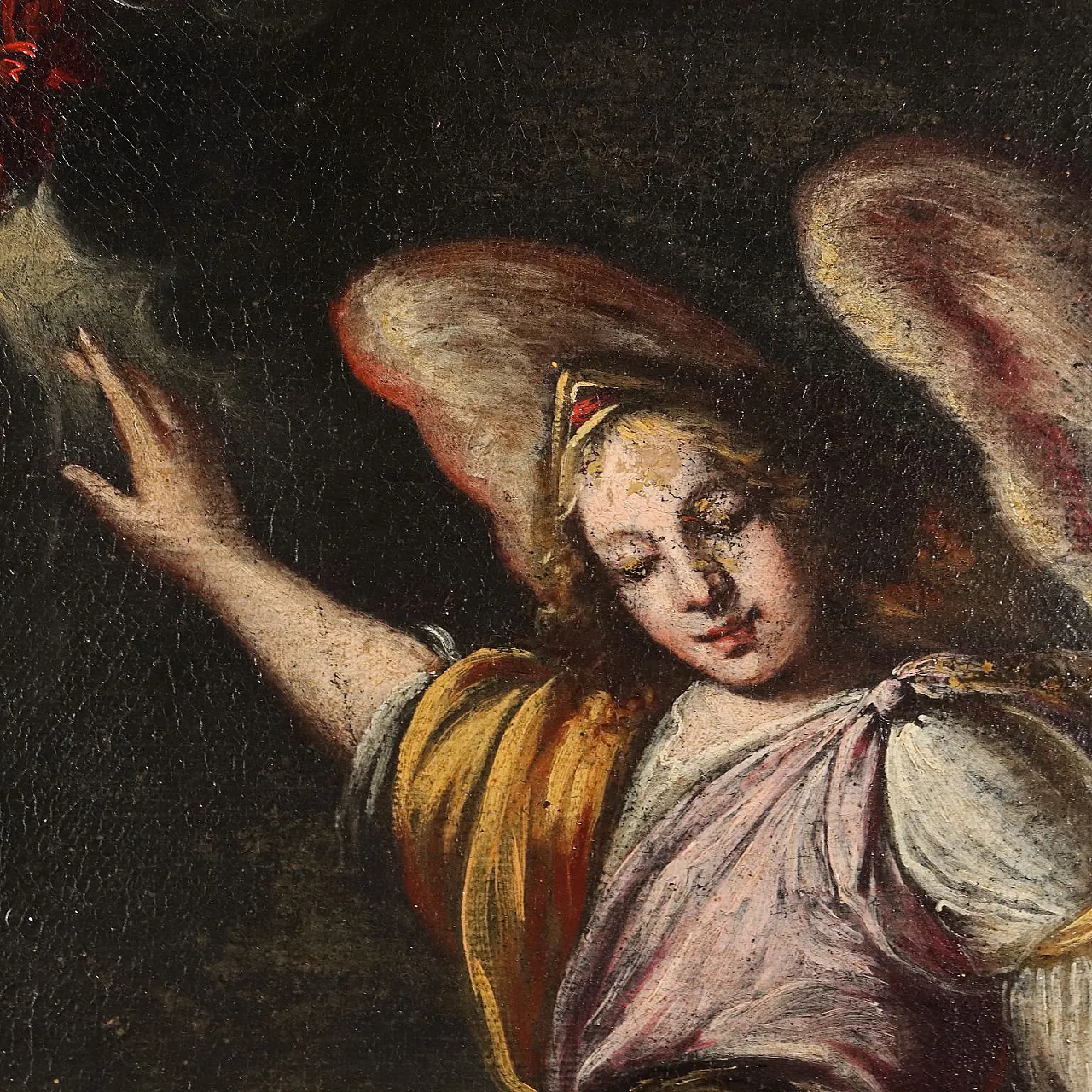 Guardian angel in flower garland, oil on canvas, 17th century 4
