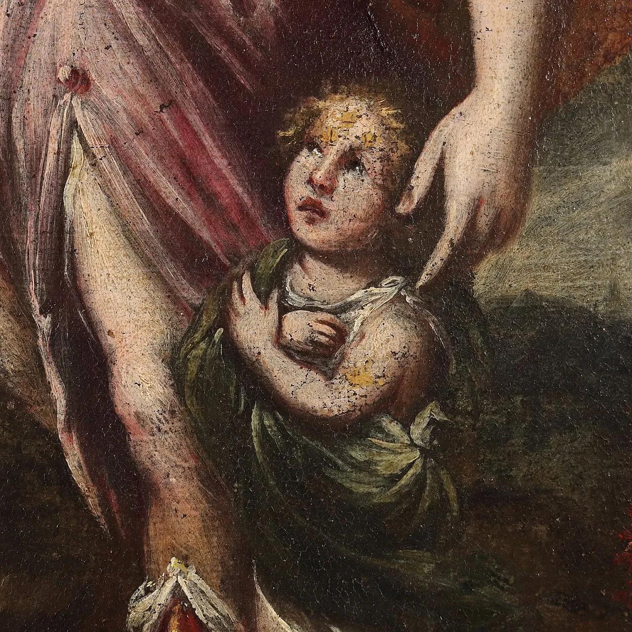 Guardian angel in flower garland, oil on canvas, 17th century 5