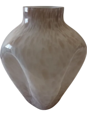 Vaso crumple in vetro bianco e beige, anni '70