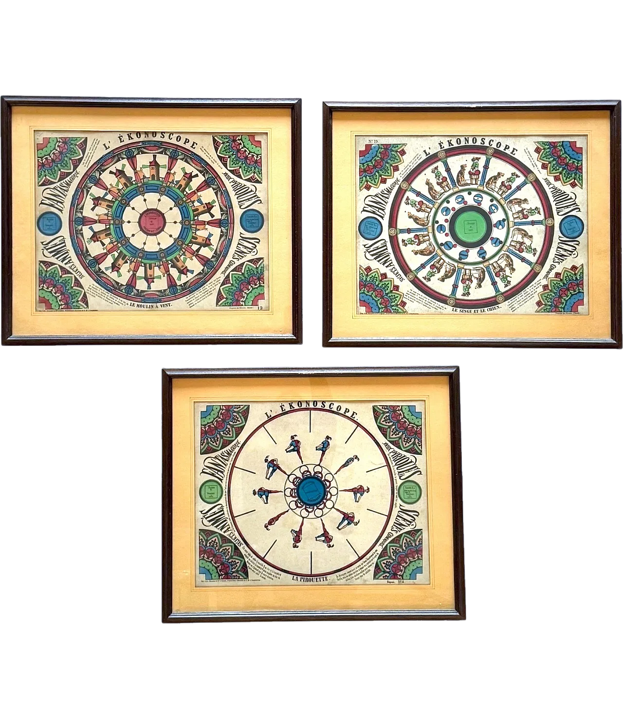 The Ekonoscope, 3 Framed Phenakistoscope, France Epinal, 19th c. 13