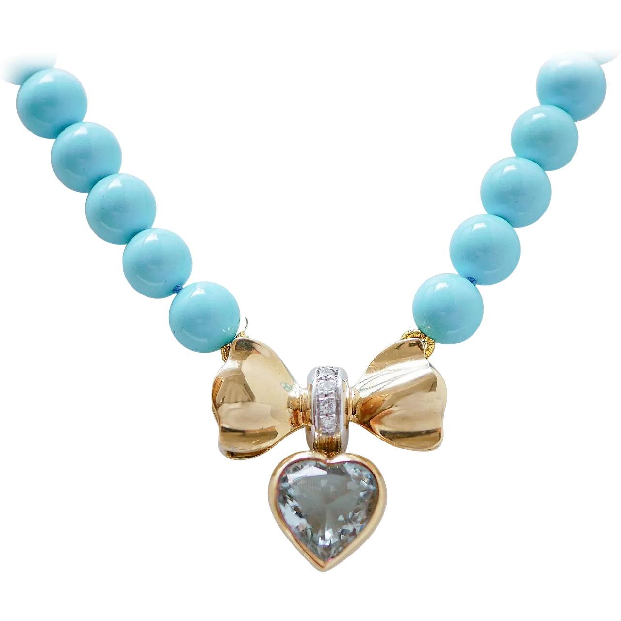 Collana in turchese, topazio, diamanti, oro giallo 18 carati, anni '50 8