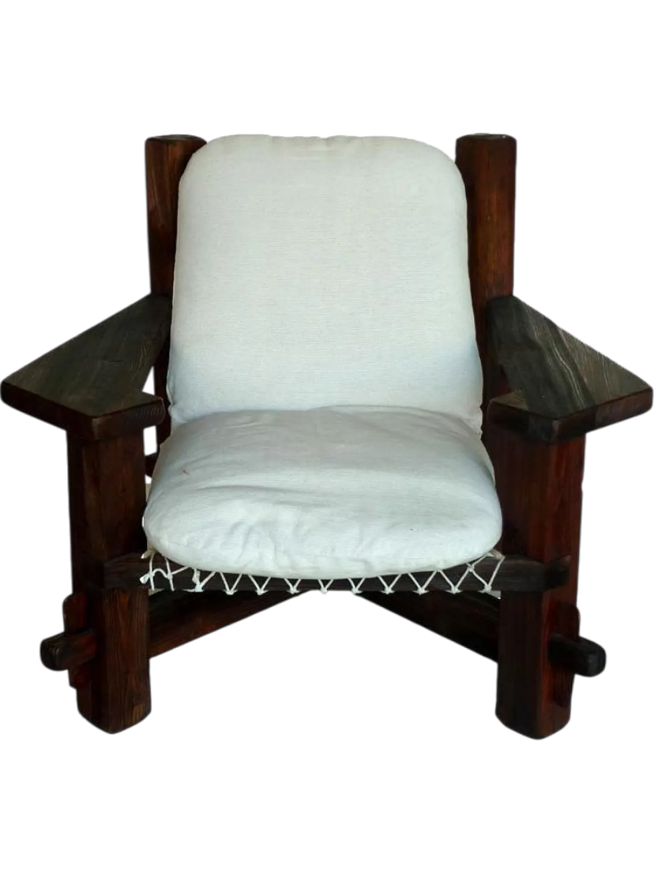 3 Poltrone moderne in legno e tessuto, anni '60 12