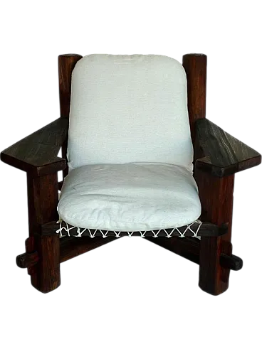 3 Poltrone moderne in legno e tessuto, anni '60