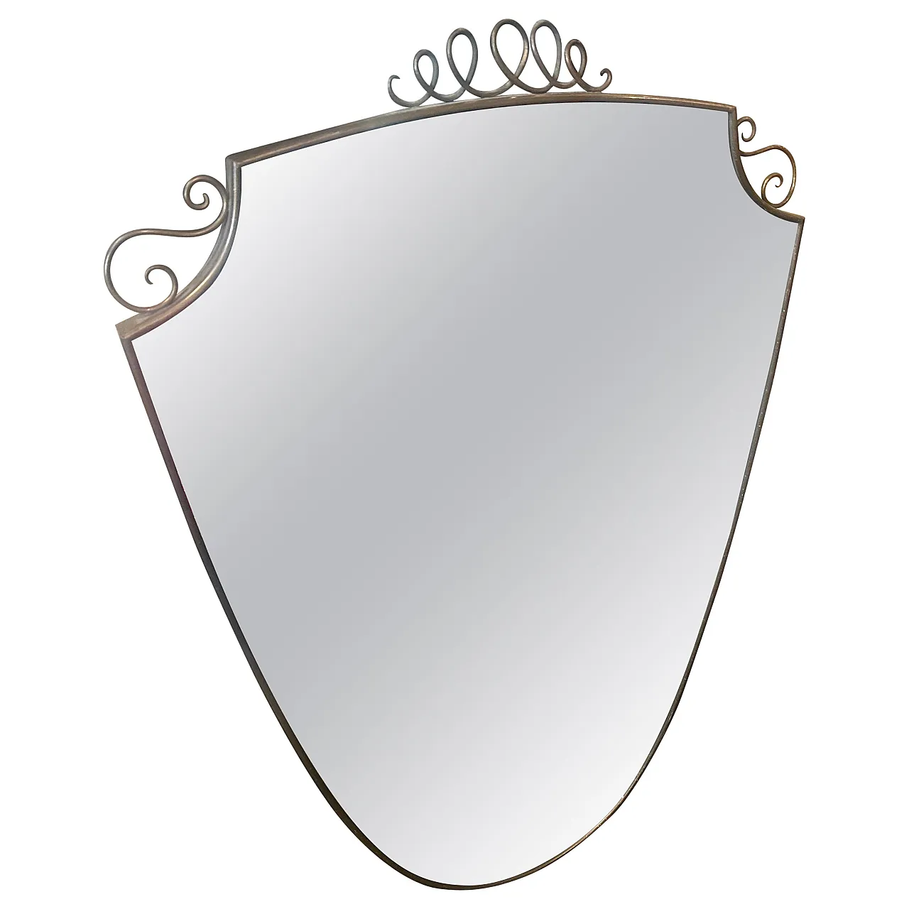 Specchio a forma di scudo in ottone massiccio di Gio Ponti, anni '50 1