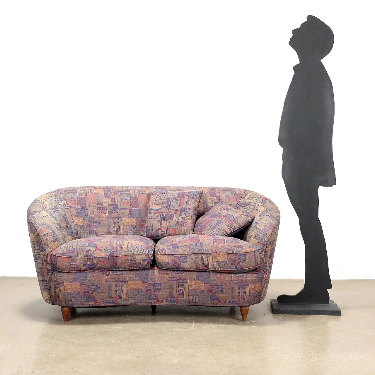 Divano a fagiolo in legno e tessuto, anni '60 2