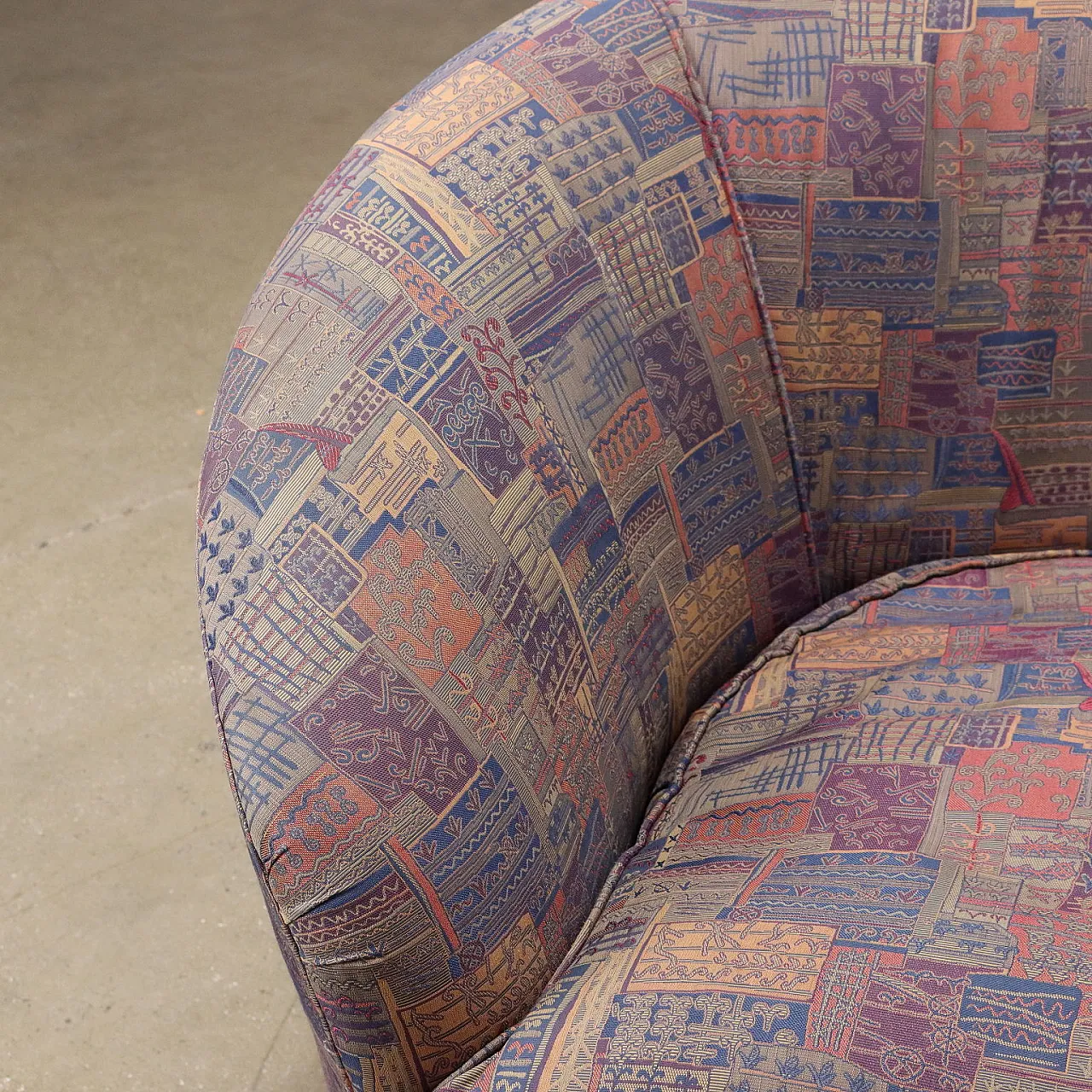 Divano a fagiolo in legno e tessuto, anni '60 6