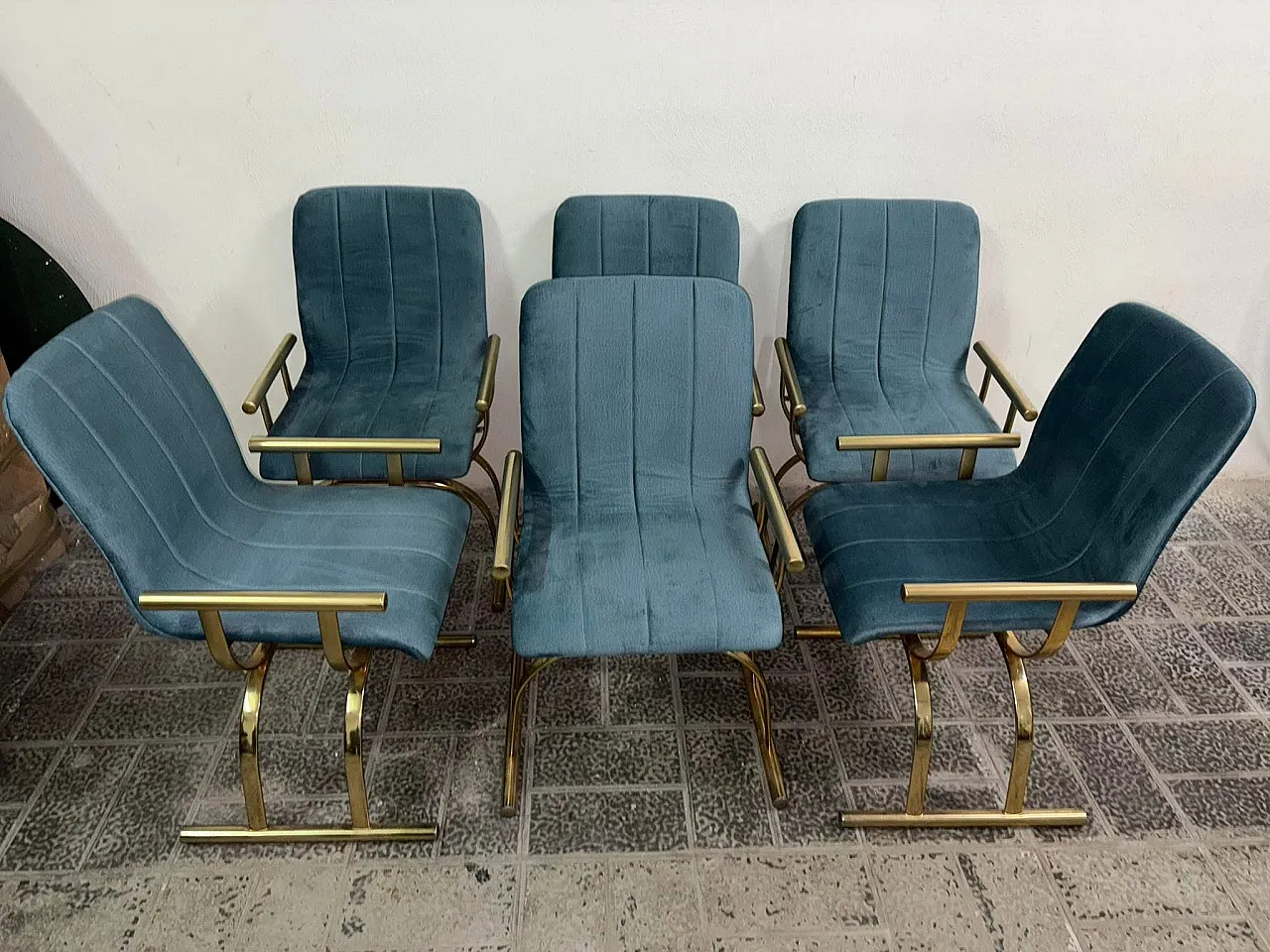 6 sedie blu, anni '70 1