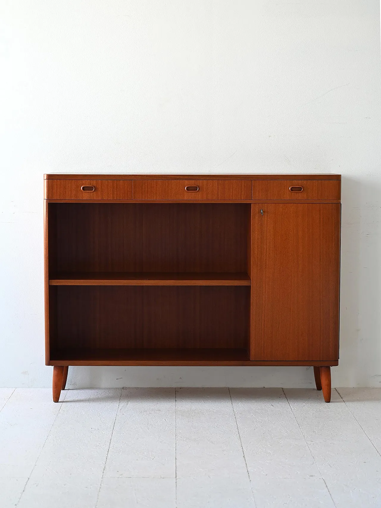 Scandinavian Highboard in Teak with swing door, 50s 2
