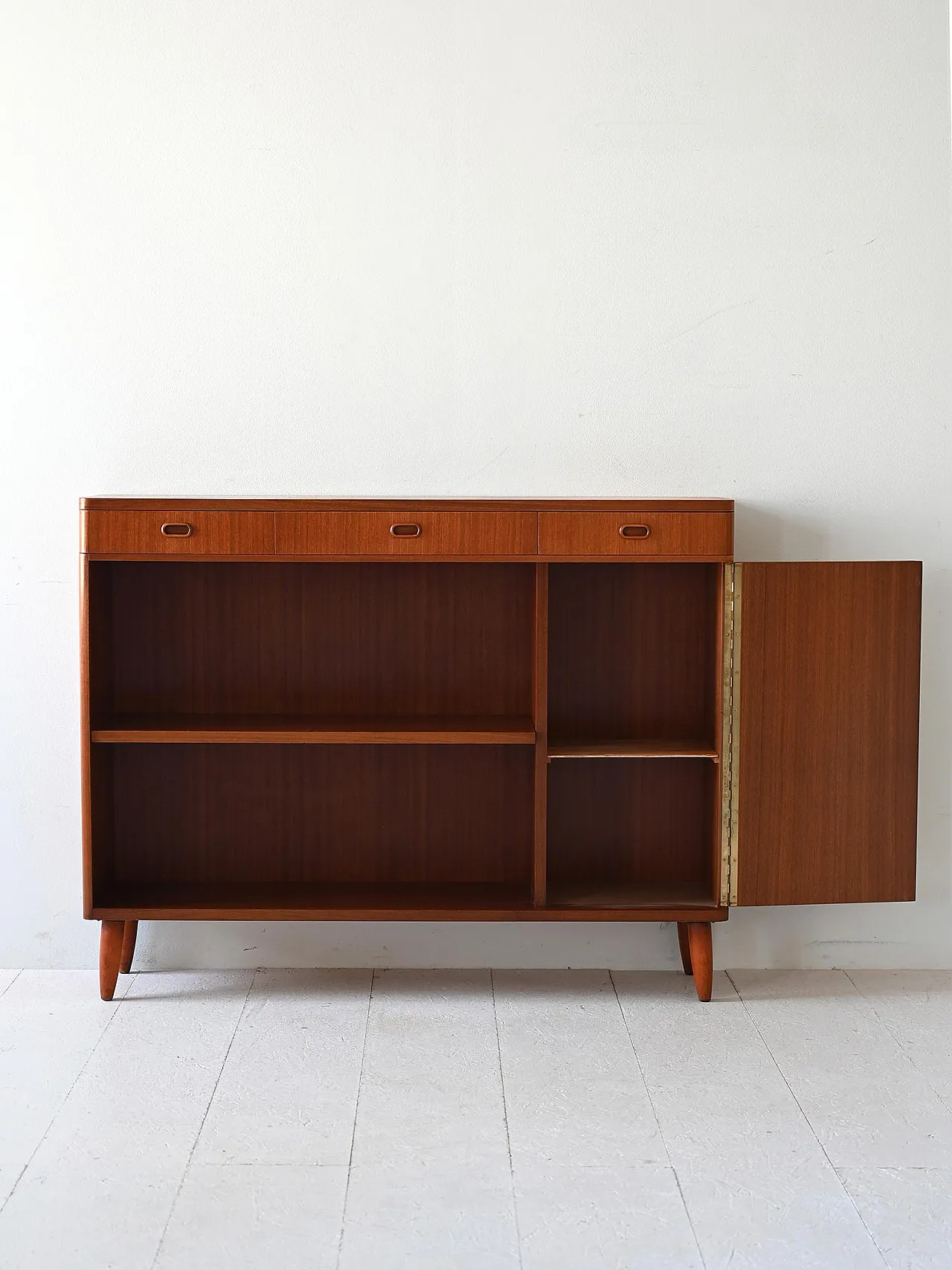 Scandinavian Highboard in Teak with swing door, 50s 3