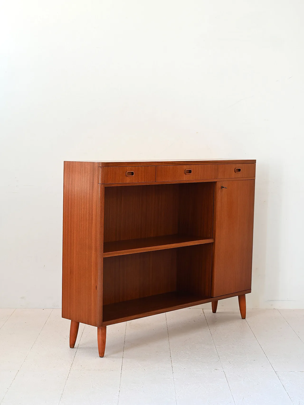 Scandinavian Highboard in Teak with swing door, 50s 4