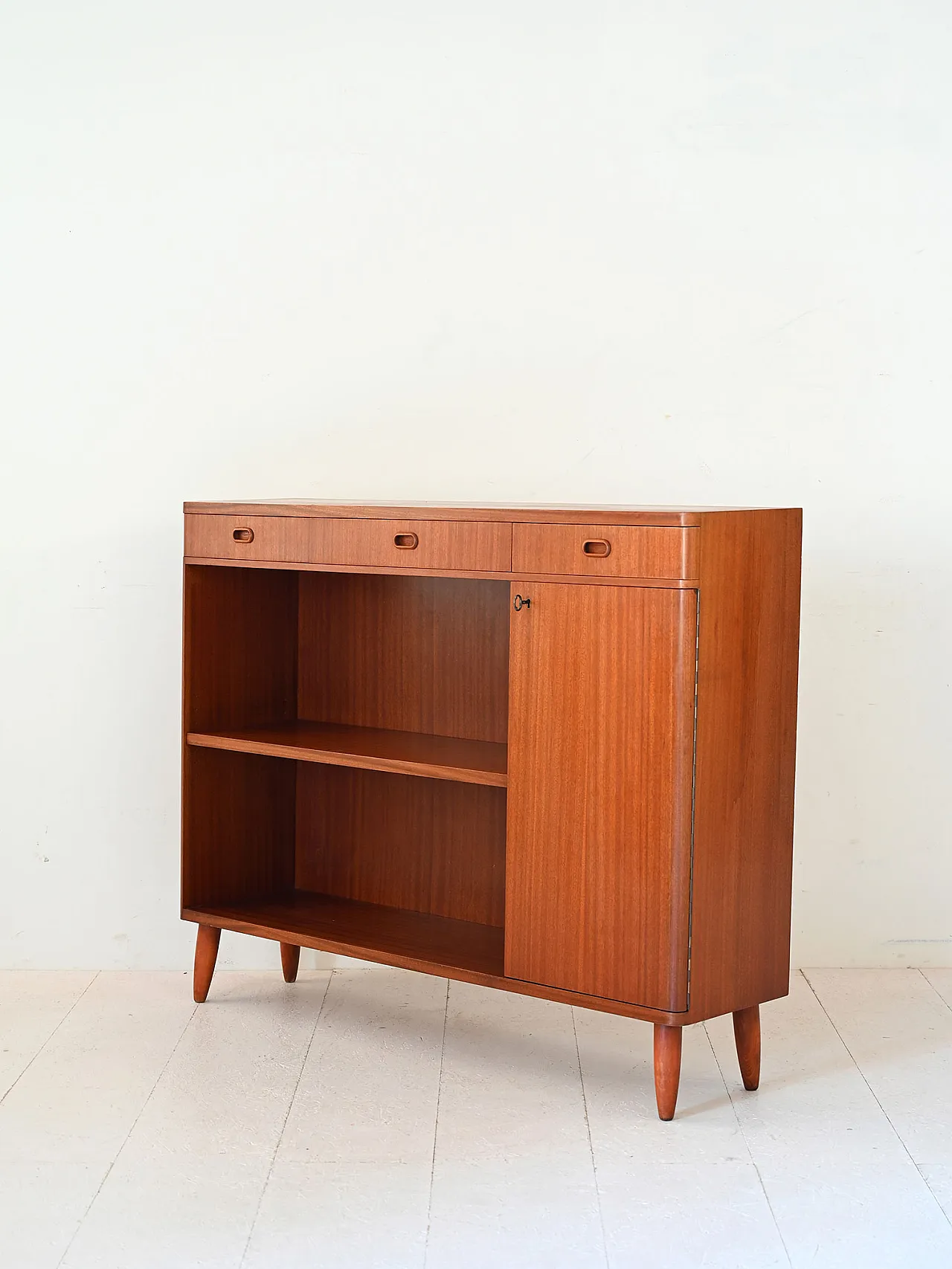 Scandinavian Highboard in Teak with swing door, 50s 5