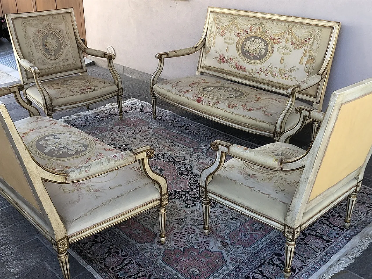 Sofas and 60s armchairs set Louis XVI style, 60s 14