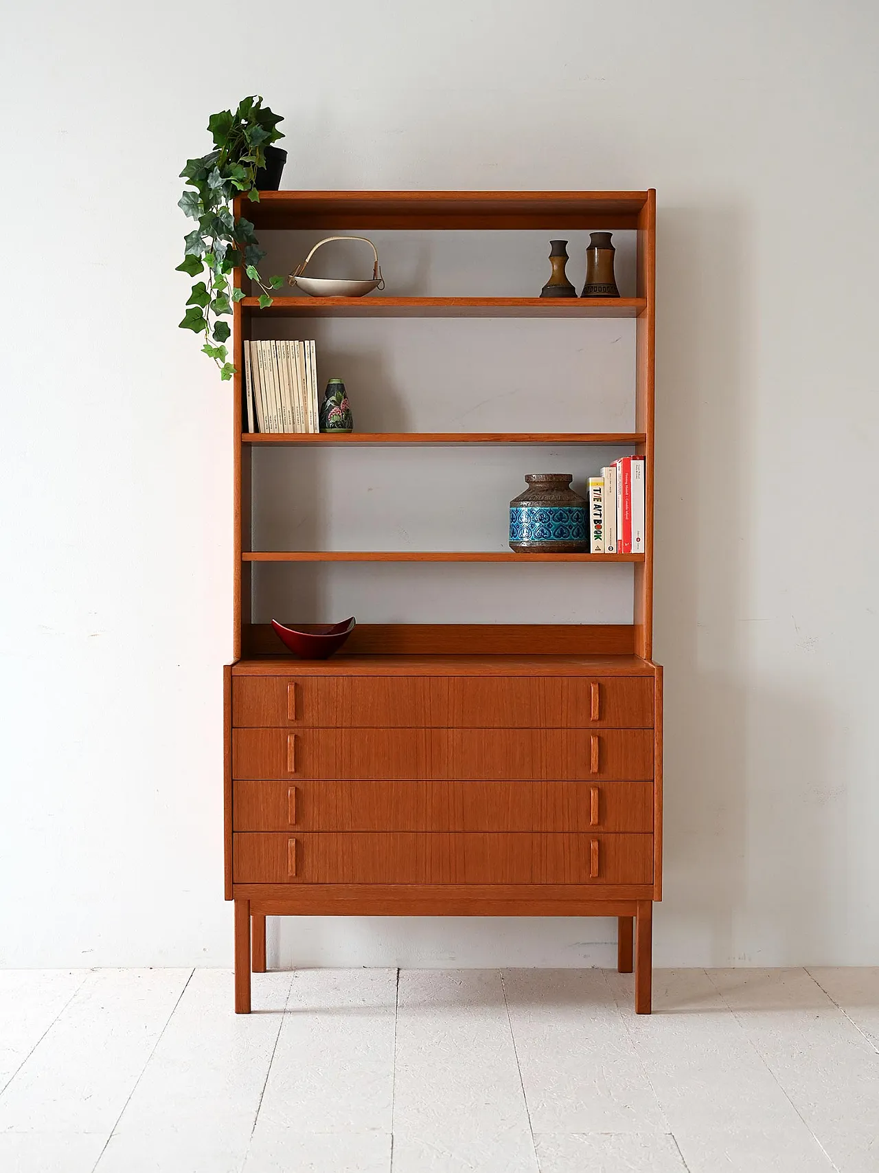Scandinavian library in Teak with chest of drawers by BodaFors, 60s 1