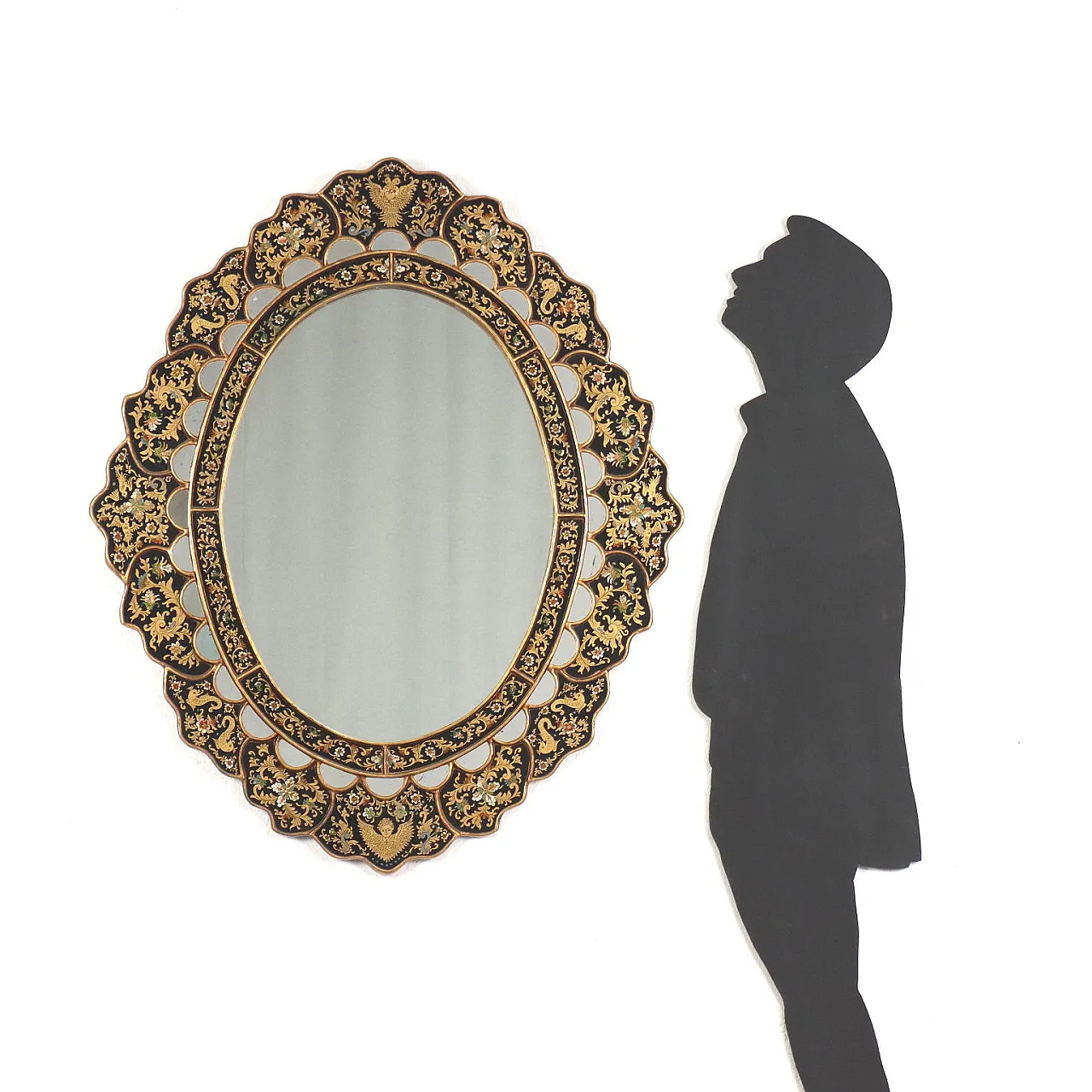 Specchio ovale con cornice in vetro retro dipinto 2