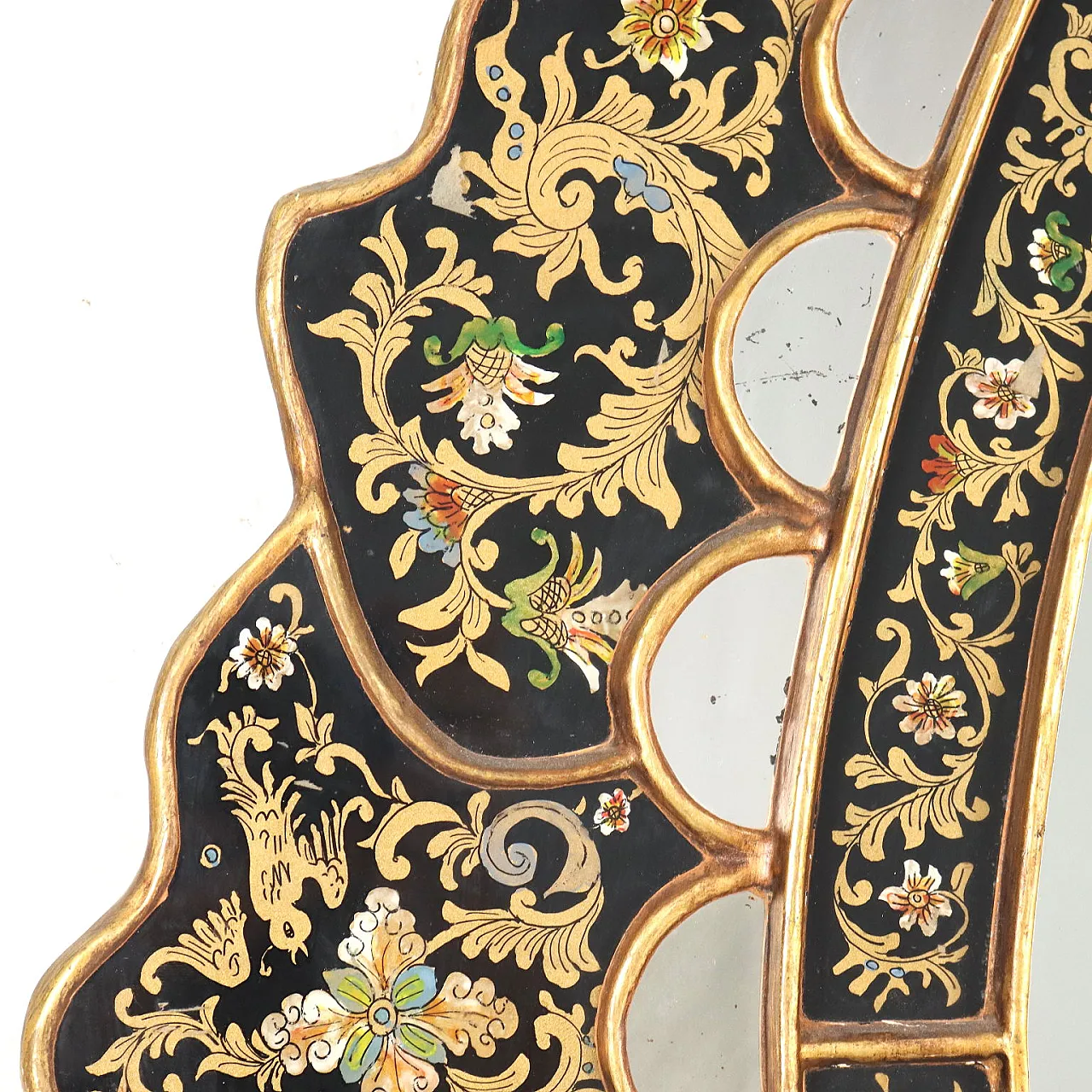 Specchio ovale con cornice in vetro retro dipinto 4