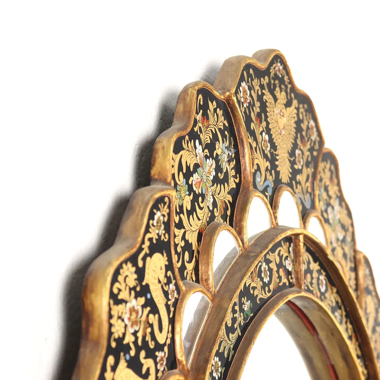 Specchio ovale con cornice in vetro retro dipinto 7