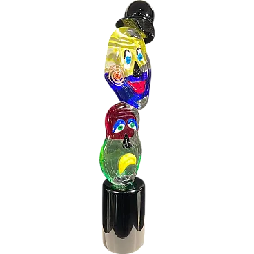 Scultura Clown in vetro policromo di Murano di Badioli, anni 90