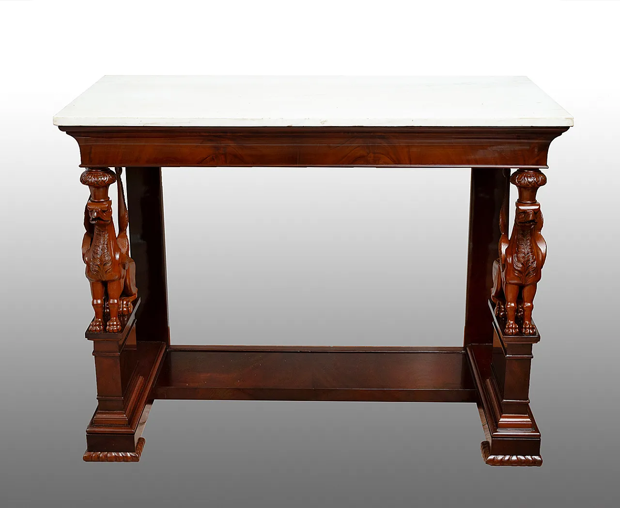 Console Sicilian Mogna feather empire with marble top, 19th century 1