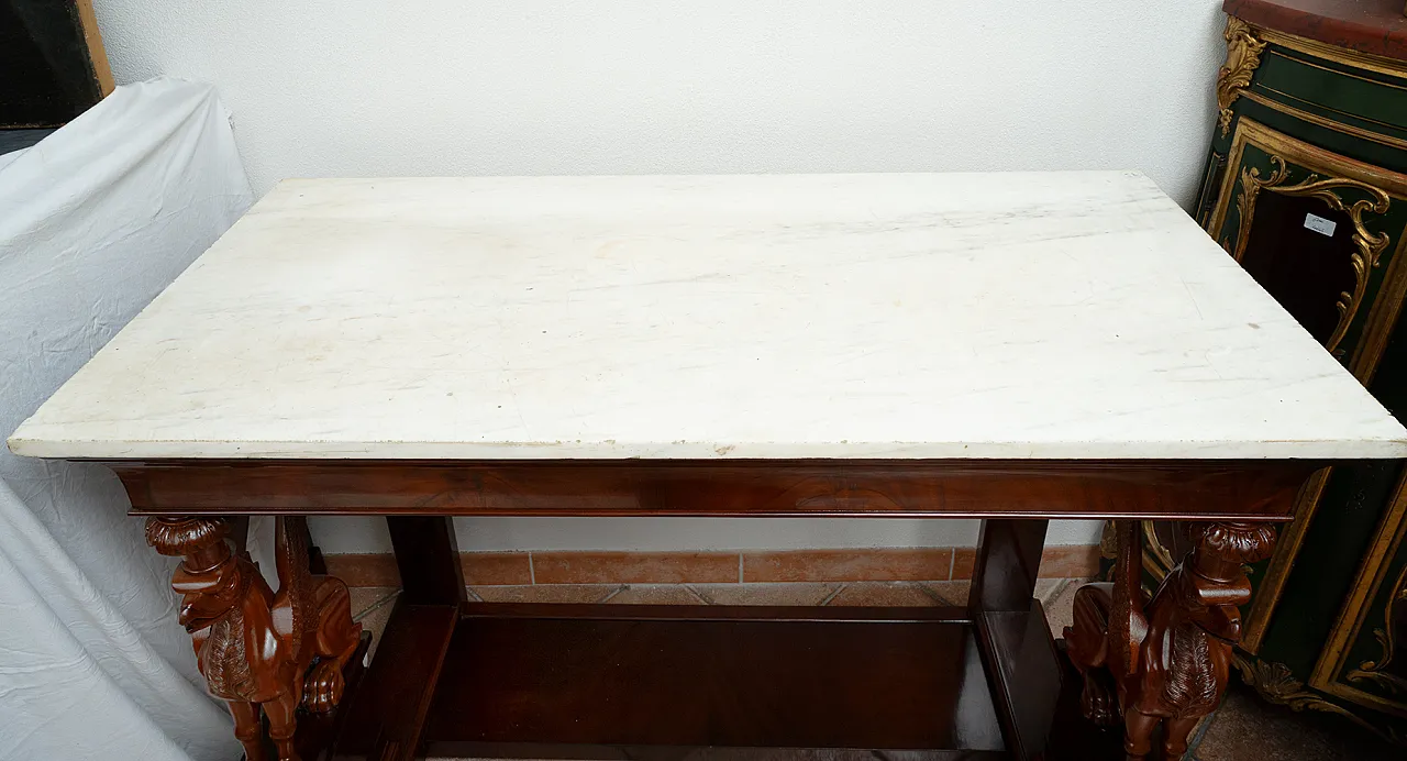 Console Sicilian Mogna feather empire with marble top, 19th century 2