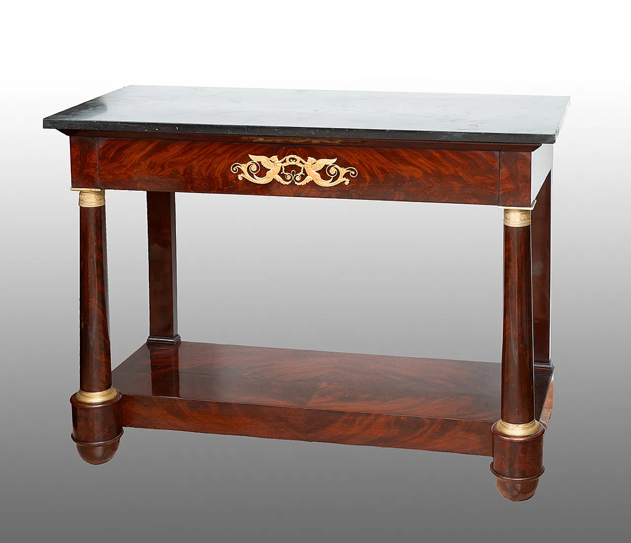 Console French empire in mahogany feather with marble top, 19th centur 1