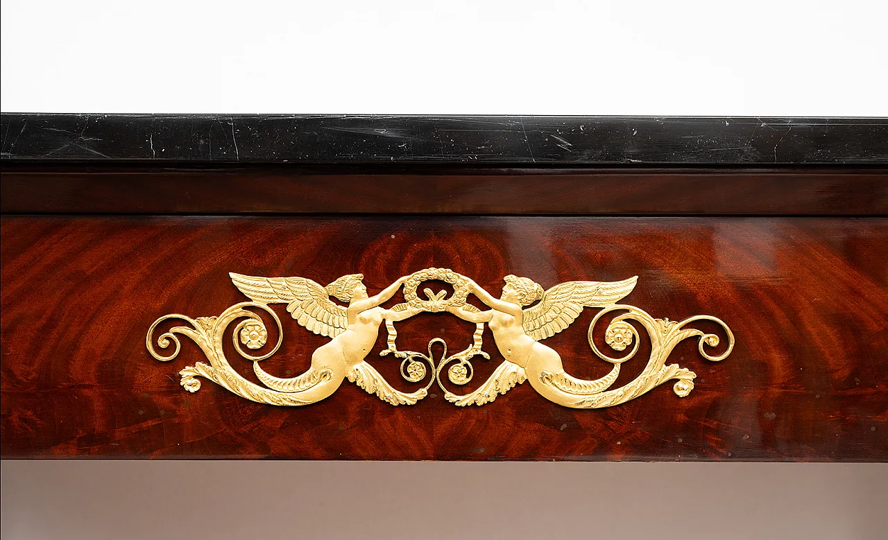 Console French empire in mahogany feather with marble top, 19th centur 3