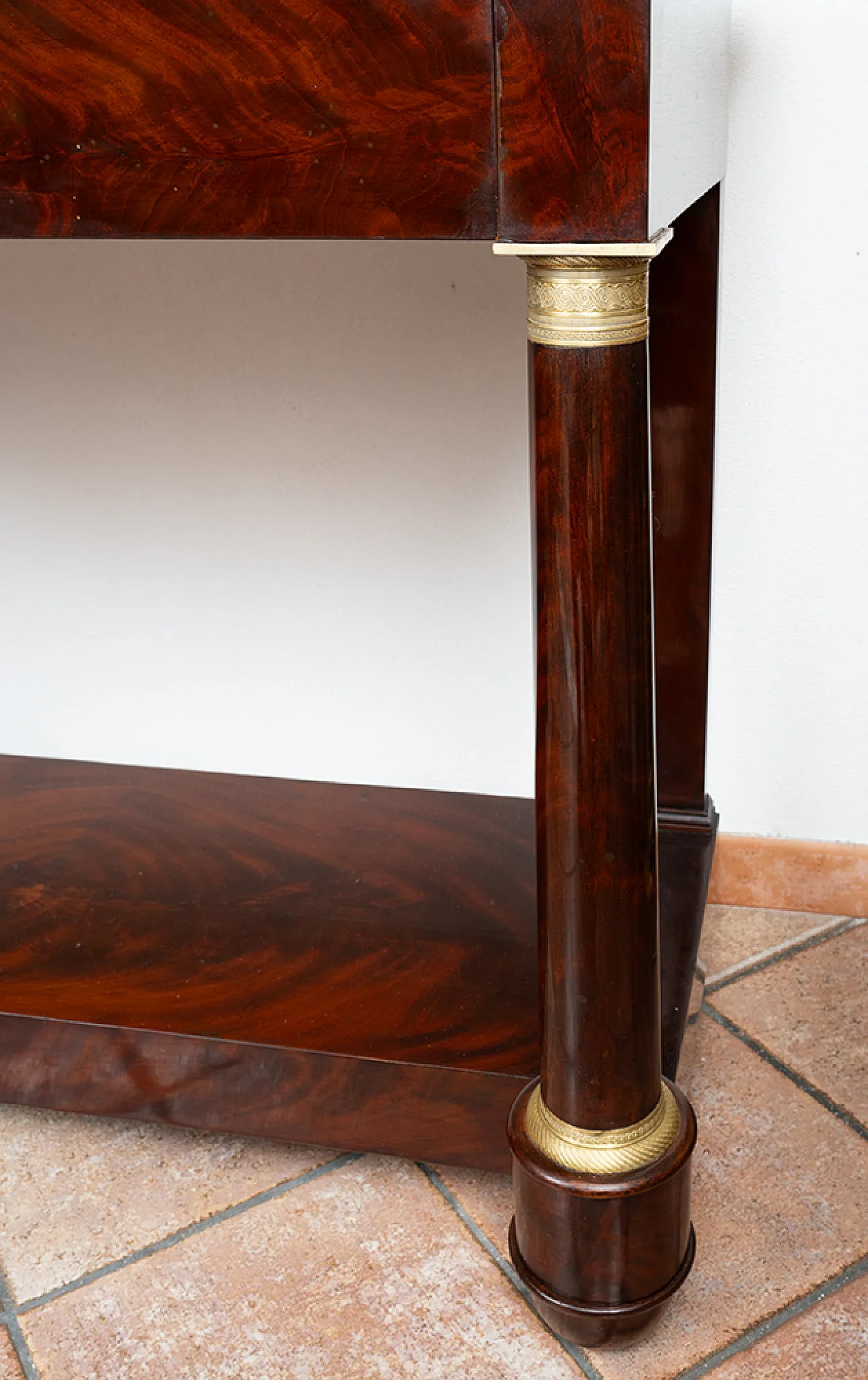 Console French empire in mahogany feather with marble top, 19th centur 4