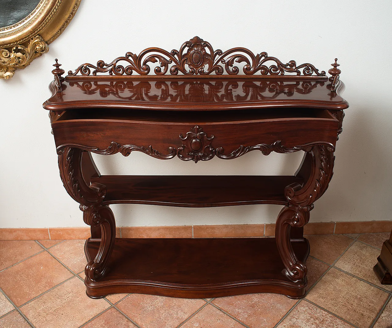 Console Luigi Filippo French in mahogany feather, 19th century 4