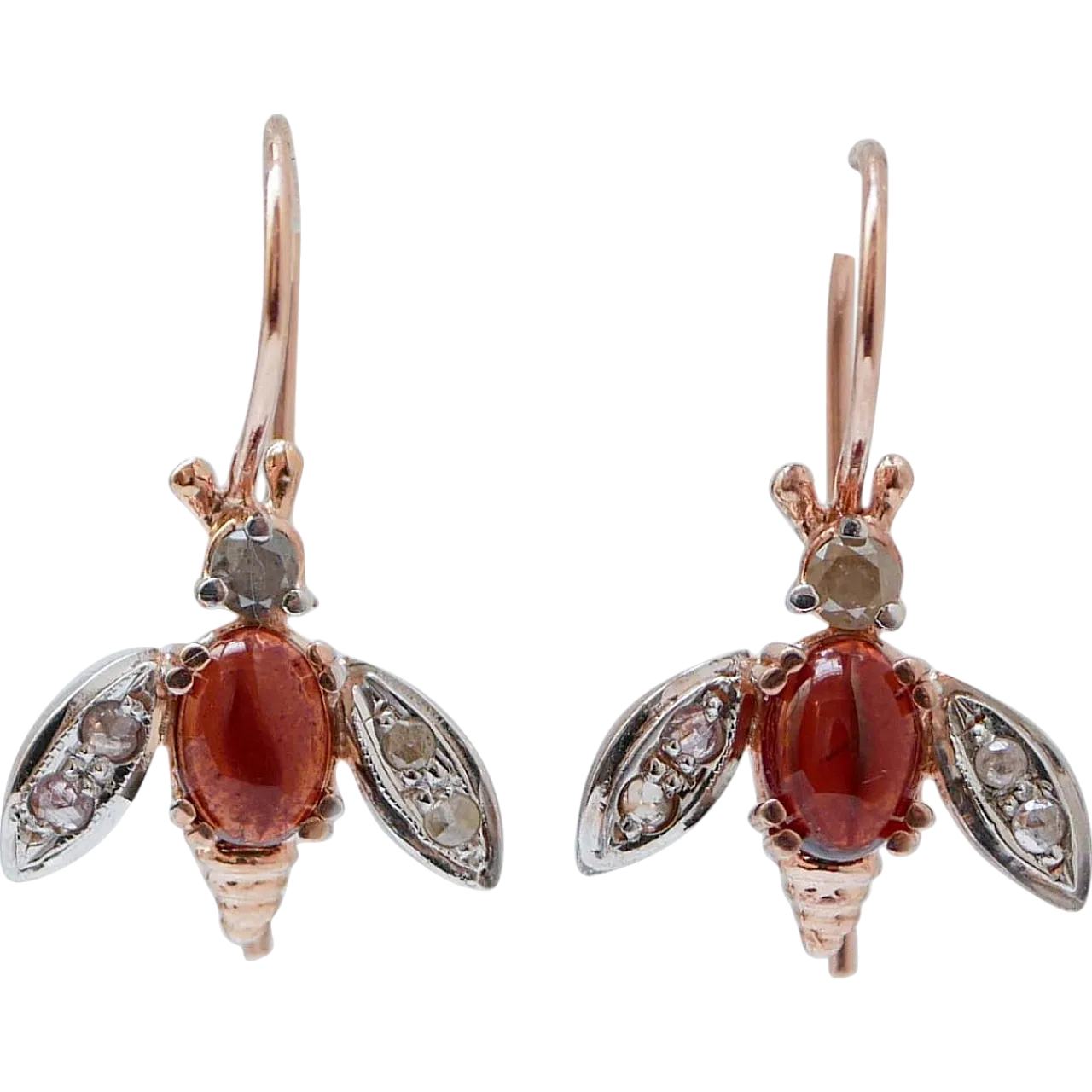 Rose gold and silver earrings, garnets and diamonds, 1970s 6