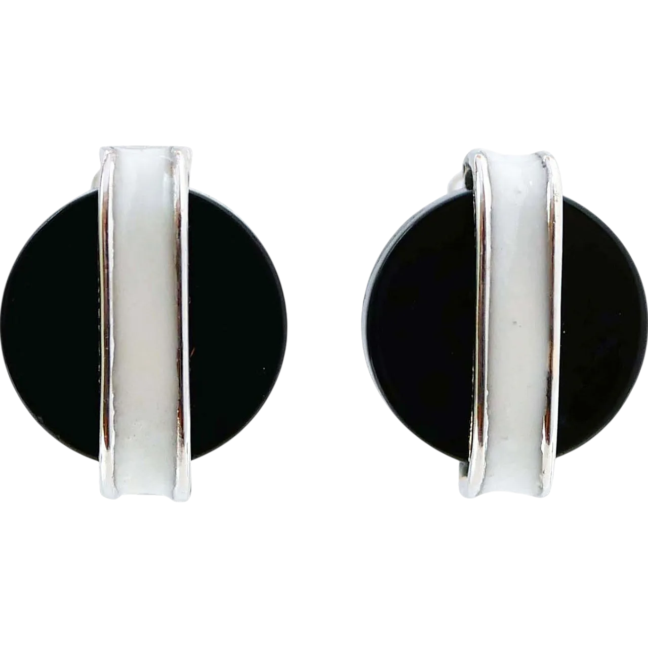Enamel, black agate, platinum earrings, 1960s 6