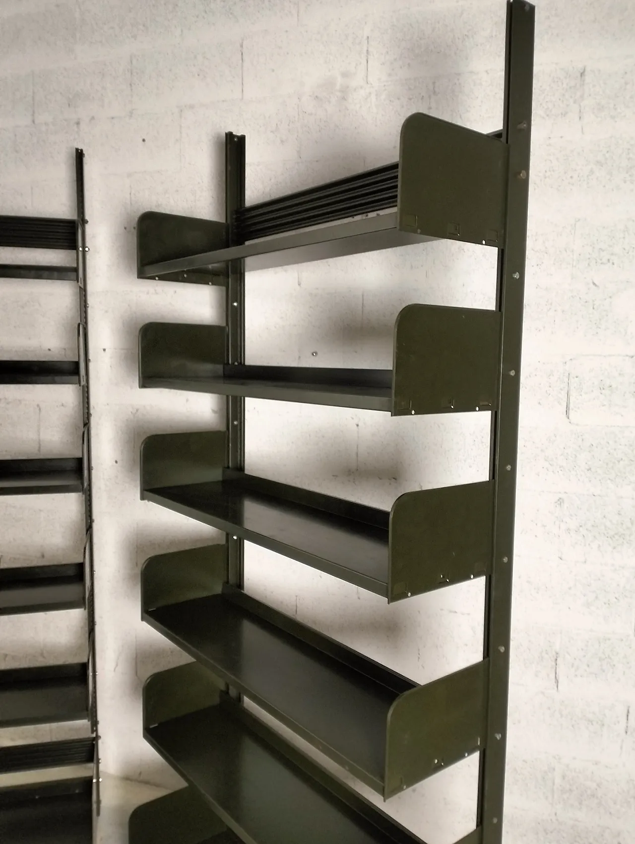 Pair of "Congress" Olive Green Metal Bookcases by Lips Vago, 70s 8