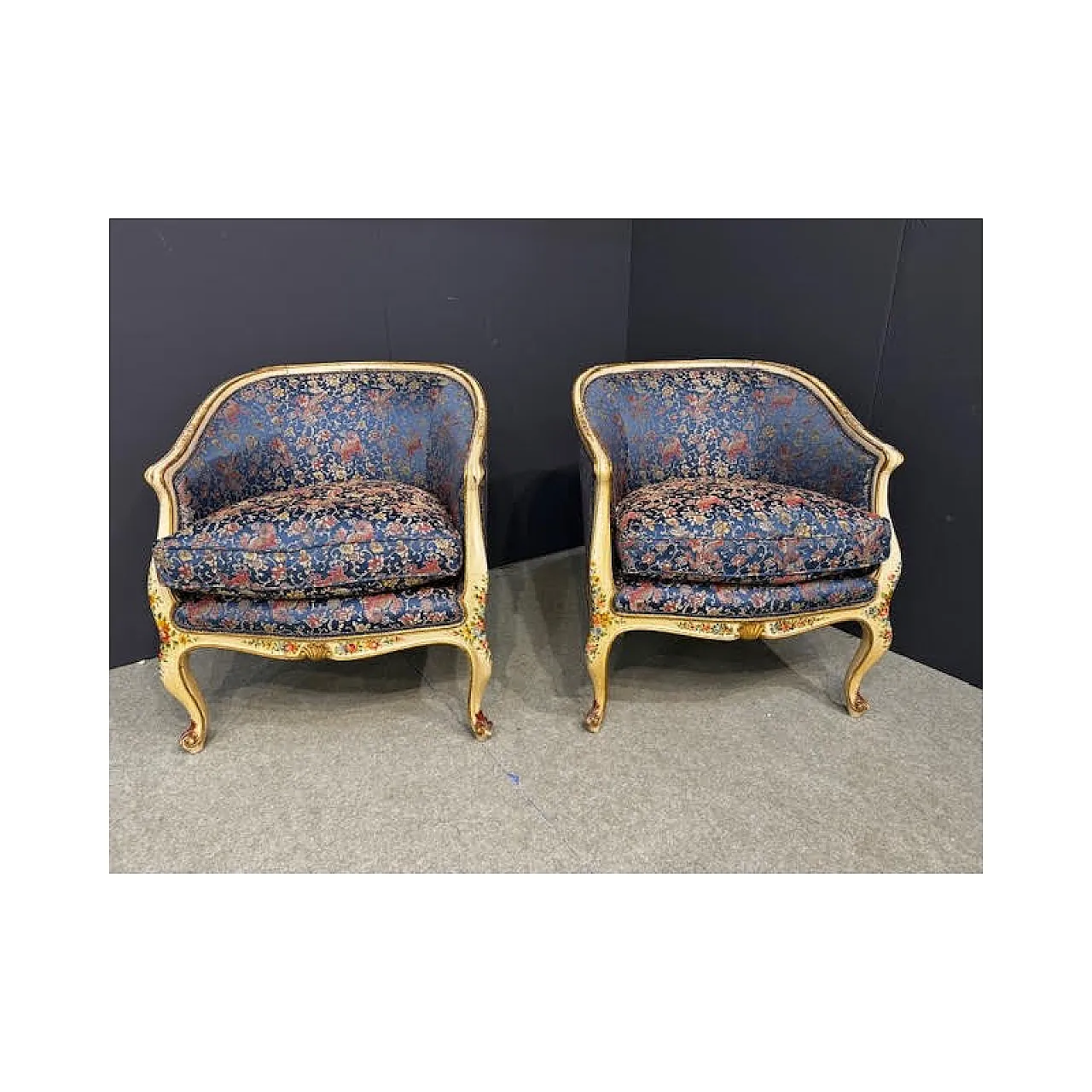 Divano con due poltrone in legno e tessuto, primo '900 11