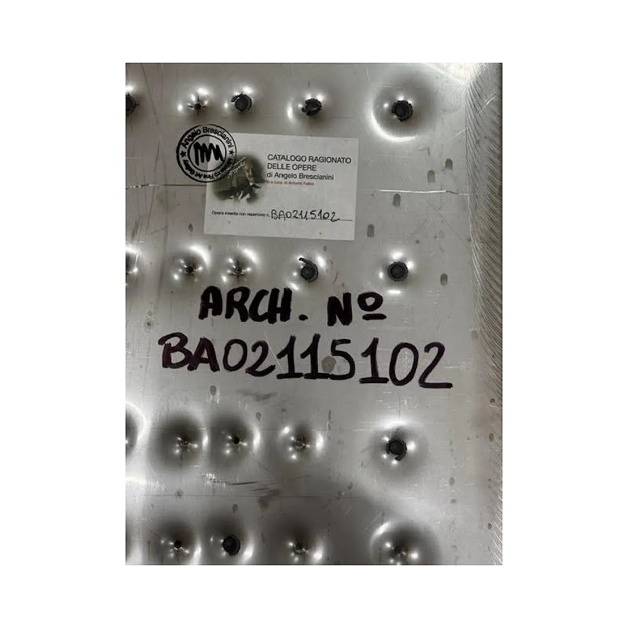 Opera unica di Angelo Brescianini su lastra in acciaio inox, '900 2