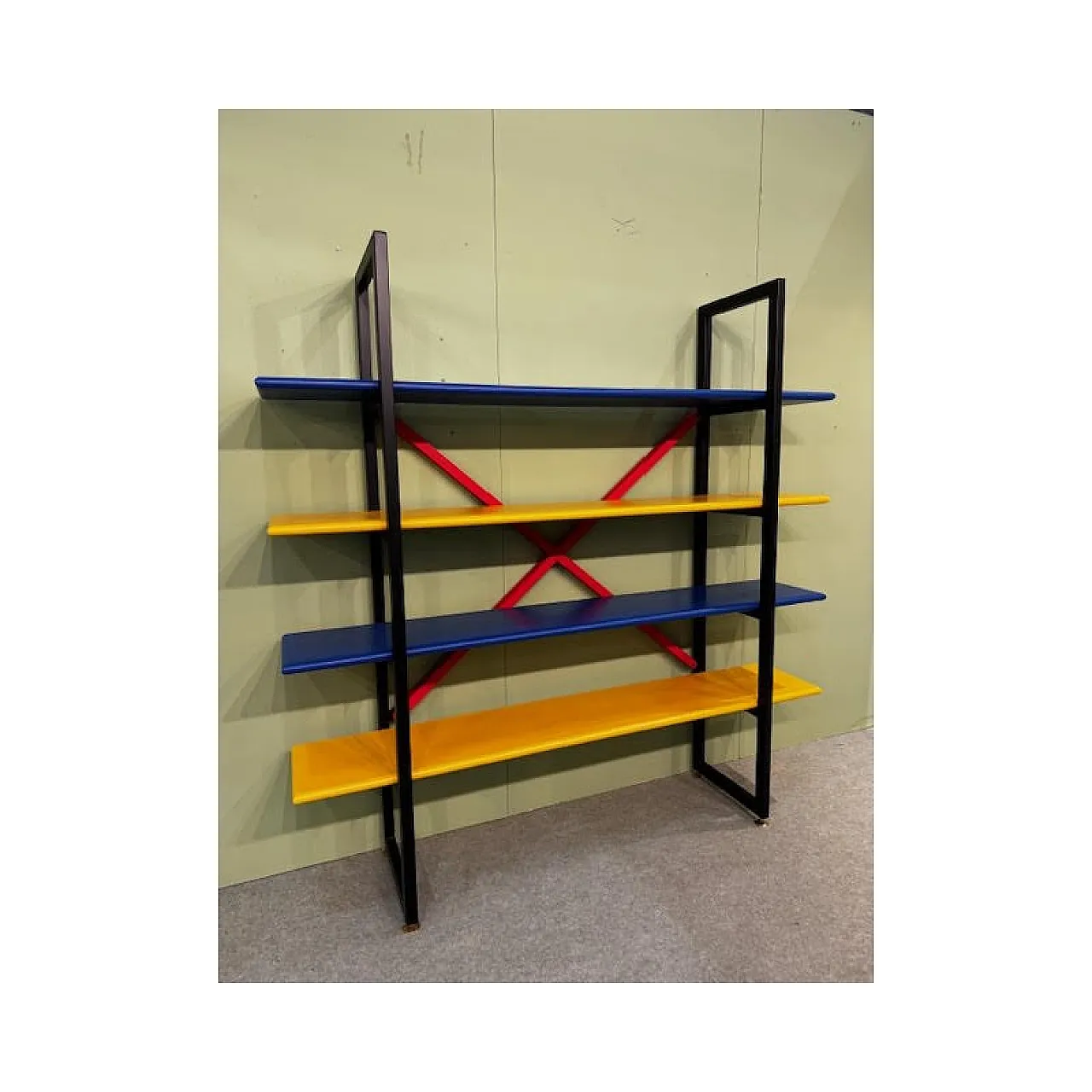 Freestanding bookcase in wood, metal and brass, 20th century 2