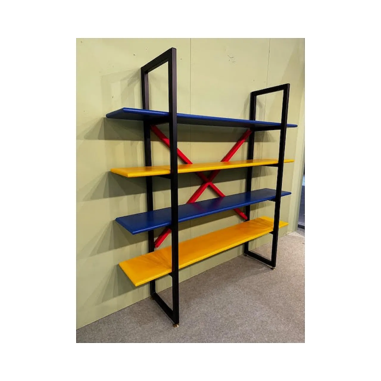 Freestanding bookcase in wood, metal and brass, 20th century 5