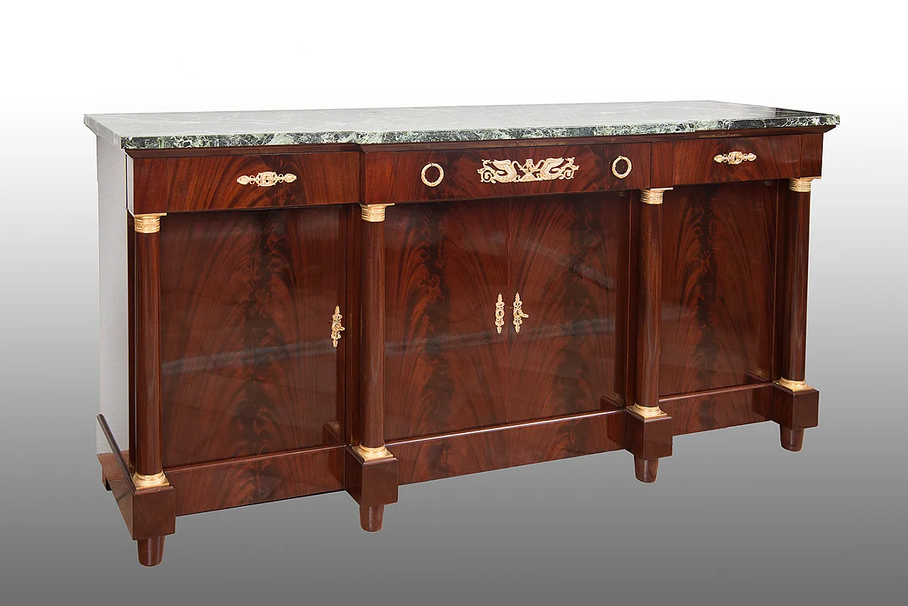 Sideboard French empire style in mahogany feather, 19th century 1