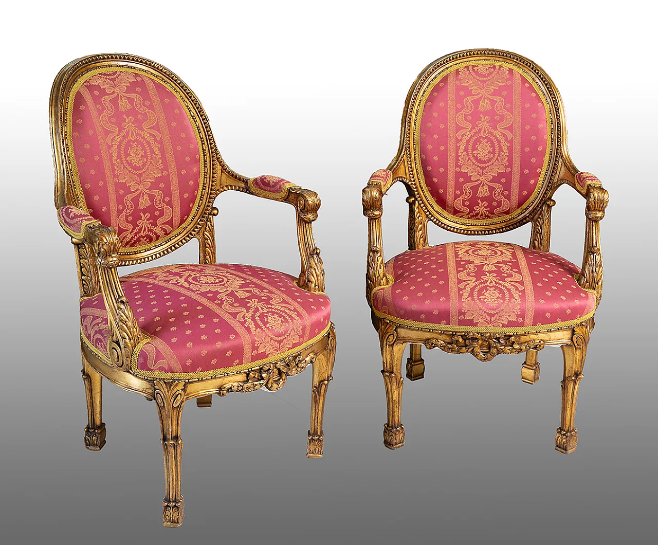 Pair of Napoleon III armchairs in golden and carved wood, 19th century 1