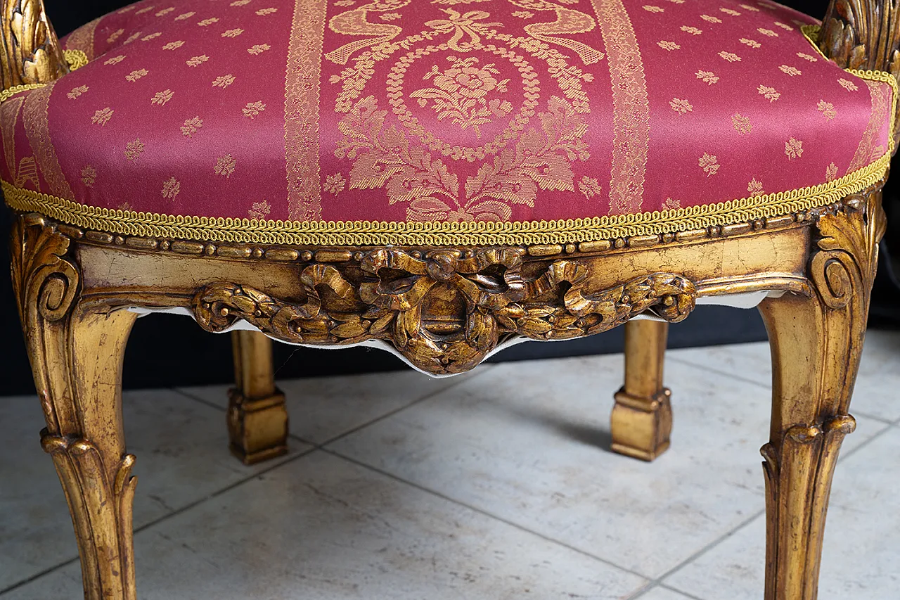 Pair of Napoleon III armchairs in golden and carved wood, 19th century 2