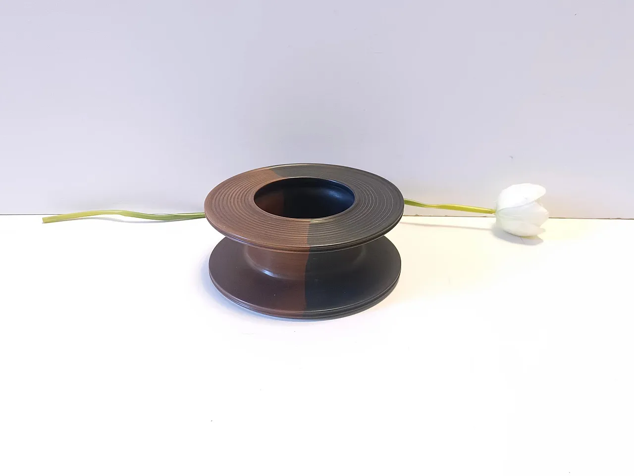 Black and Brown Hand-Painted Ceramic Piece by Franco Bucci, 70s 2