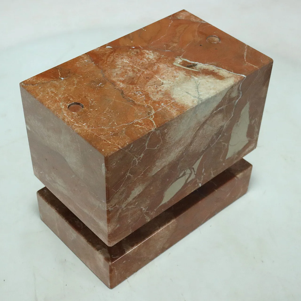 Red marble coffee table with round glass top, Italy 1980s 6