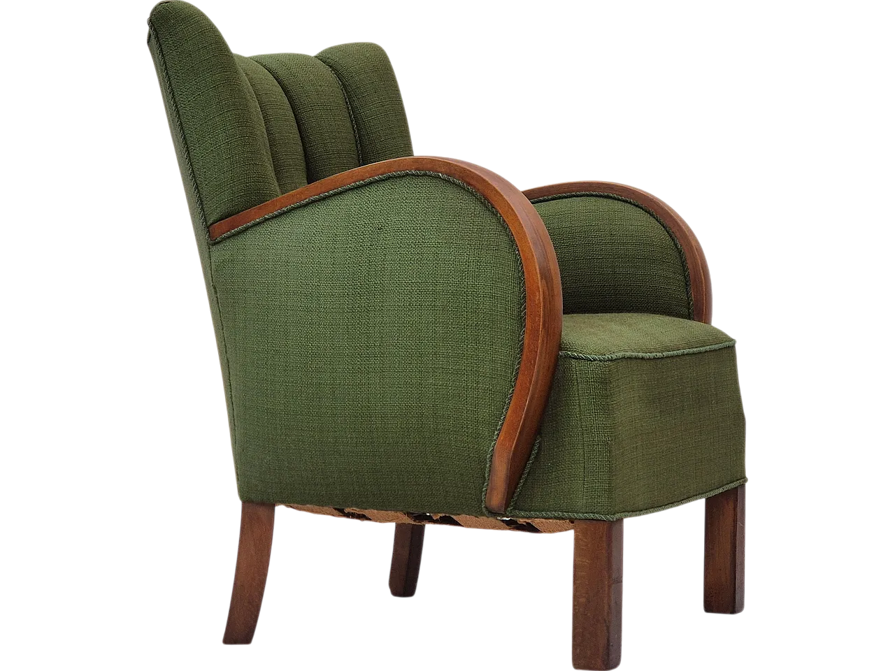 Danish artdeco armchair, green wool, beech wood, 1950s 13