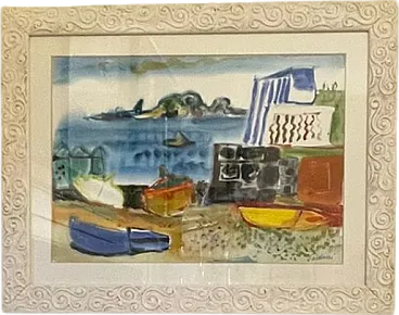 Paolucci Enrico, Spiaggia, Gouache Su Carta , firmato, 2000