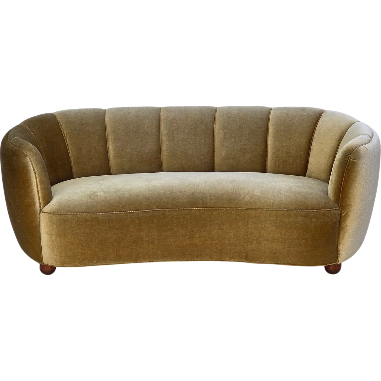 Danish 3-seater "Banan" sofa, light green furniture velour, oak, 1960s 13
