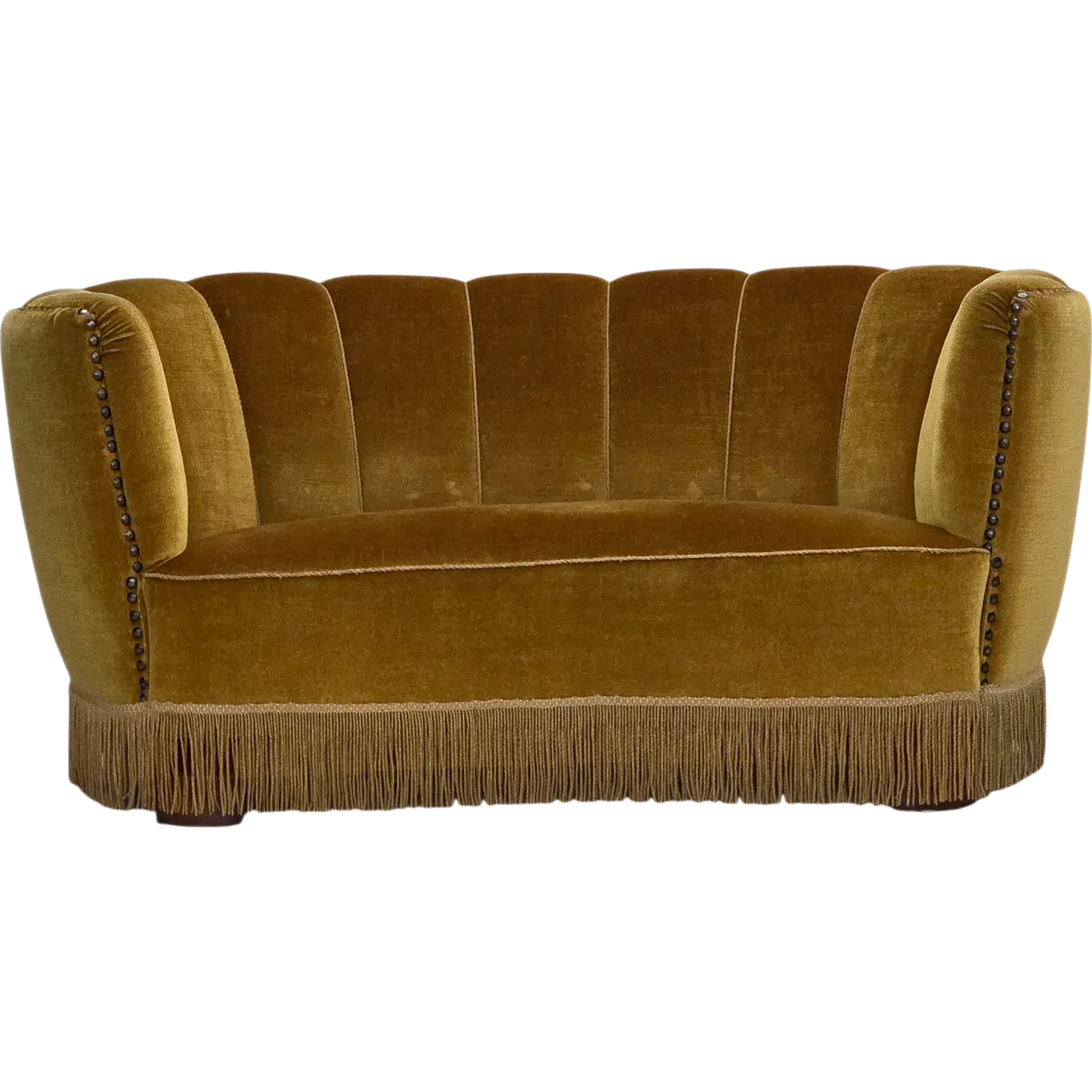 Danish 2-seater "Banan" sofa, green velour, 1960s 19