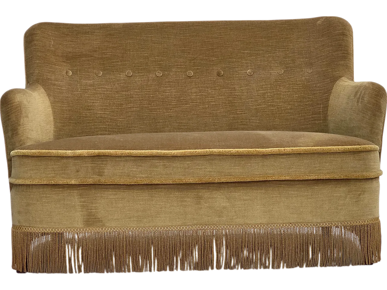 Divano danese a 2 posti, velluto verde chiaro originale, anni '70 16