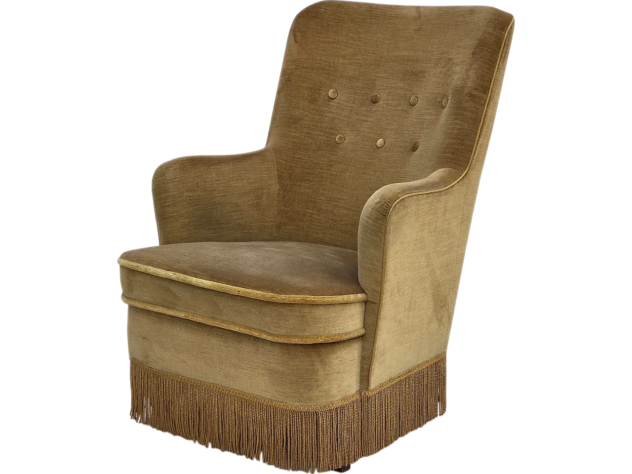 Danish armchair, light green velour, 1970s 17